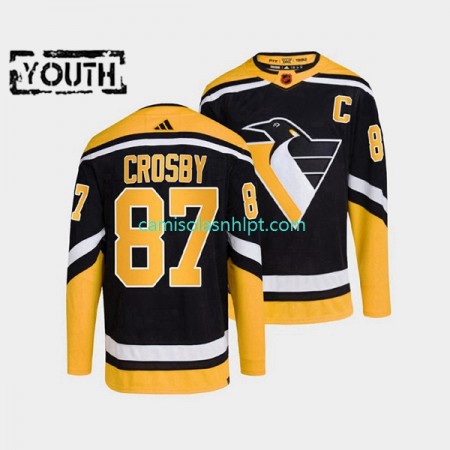 Camiseta Pittsburgh Penguins Sidney Crosby 87 Adidas 2022-2023 Reverse Retro Preto Authentic - Criança